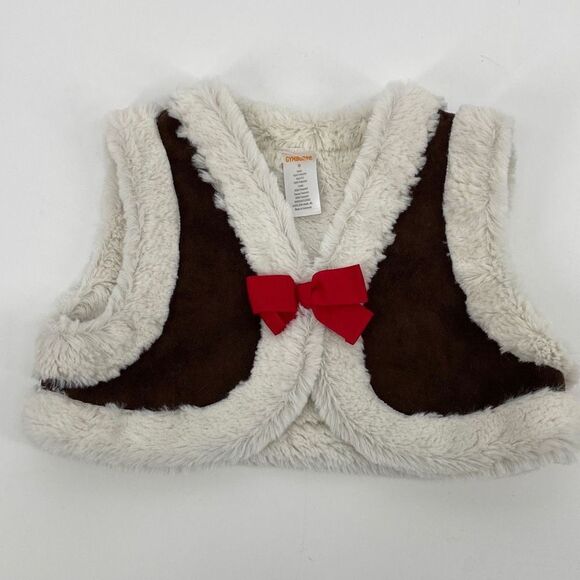 Gymboree‎ Winter Cheer Girls Faux Fur & Suede Christmas Bow Front Vest Small - Picture 1 of 8